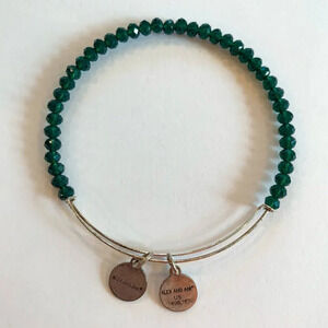 Alex and Ani Positive Energy Adjustable Faceted Bead Bangle Bracelet Emerald
